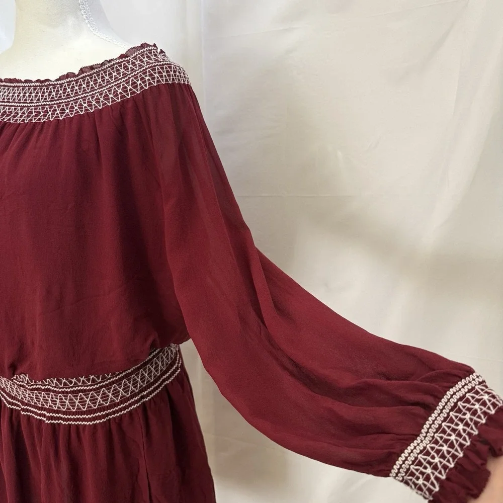 Tory Burch Indie‎ Boho Silk Georgette Off-The-Shoulder Mini Dress Size 14